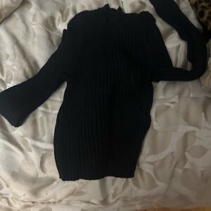 Elegant Black Ribbed Knit Sweater